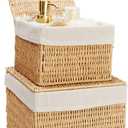 Juvale Wicker Storage Bins with Lids and Insert - Set of 2, 10 x 10 x 7 in & 8 x 8 x 6 in, Brown - Rectangular Lined Baskets with Lids & Insert for Organization