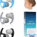 Kids Swimming Ear Plugs, 3 Pairs Waterproof Reusable Silicone Swim Ear Plugs for Pool Bath Showering & Water Sports, Fits Children Ages 3-10 (Kids-blue Grey Black)
