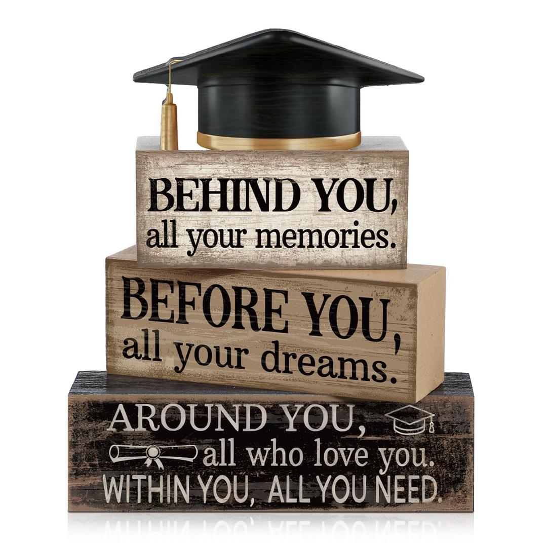 CroBlissful 4 Pcs 2026 Graduation Decorations Graduation Tiered Tray Decorations Class of 2026 Positive Quote Wooden Block Centerpiece Sign Farmhouse Congratulate Senior Gifts for Home Shelf Desk