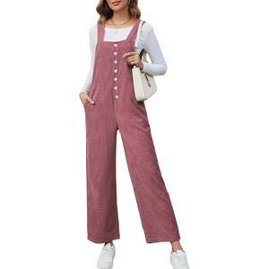 Angashion Corduroy Overalls For Women - Casual Bib Jumpsuits Adjustable Straps Wide Leg Pants Button Up Overall With Pockets