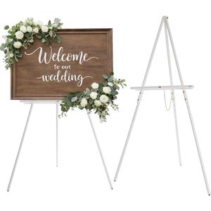 DJAR 63" Wooden Easel Stand for Sign, Dual-use Adjustable Height, Wood Floor Display Easel for Wedding, Welcome Board, Poster, Picture, Photo- White