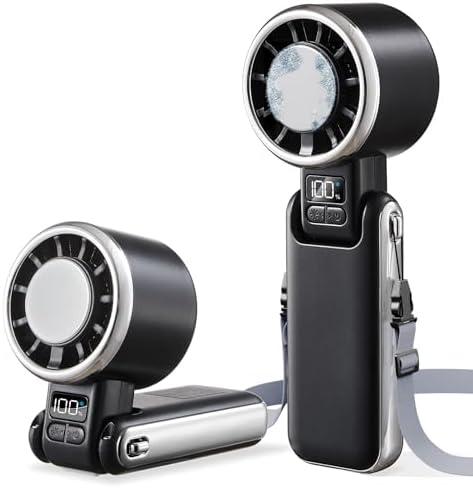 SHEWIND Portable Handheld Fan with Ice Cooling - 5 Gear High Speed Personal Turbo Fan Rechargeable, Up to 13 Hrs, Mini Hand Fans for Travel Essentials, Beach Vacation, Gifts for Women, Men (Black)