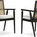 Signature Design by Ashley Galliden Rustic Solid Wood Upholstered Dining Arm Chair with Faux Cane Backrest, Set of 2, Light Brown & Black