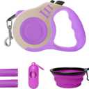Retractable Dog Leash Automatic Telescopic Tractor Dog Tape, Pet Tape 16 FT Durable and Convenient, with Folding Bowl, Dispenser, Rubbish Bags, Suitable for Small and Medium Dogs (Purple Set)
