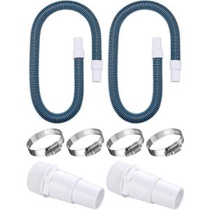 Jadive 2 Pack 1 1/2 Swimming Pool Filter Hose Replacement Kit 59 Long Pool Vacuum Hoses Universal 1.25/1.5 Inch Combo Hose Adapter with Clamps and Tape for Above Ground Pool(Dark Blue)