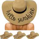 Senker Fashion Beach Hats for Women, Floppy Straw Sun Hat Embroidered Wide Brim for Summer Honeymoon Vacation Cruise (Large, Khaki)