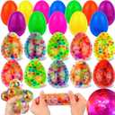 FLYSNK 12 Pack Plastic Easter Eggs Filled with Light Up Fidget Stress Balls, Glow in The Dark Egg Shape Squeeze Balls Sensory Toys Party Favors for Kids Teens Easter Egg Hunt Basket Stuffers Fillers