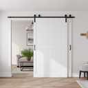 48" x 84" Bypass Barn Door, Sliding Barn Door with 8FT Track Hardware Kit Included, H Shape Solid Core MDF Barn Doors, Waterproof PVC Surface, Save Space, Easy to Install, White