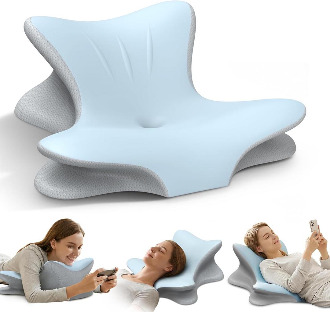 Cervical Neck Pillow for Pain Relief, Ergonomic Reading Pillow for Bed, Orthopedic Wedge Pillow Back Support Pillow, Contour Memory Foam Pillows for Sleeping, Couch Floor Use Lying, Leaning Reading
