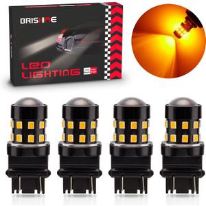 4-Pack Super Bright 3157 3156 3057 4057 4157 LED Bulbs Amber Yellow 9-30V Non-Polarity 24-SMD LED Chipsets with Projector for Turn Signal Lights, Side Marker Lights