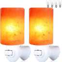 Himalayan Salt Lamp Plug in Night Light 2 Pack, 360 Degree Adjustable Wall Plug & Extra 4 Replacement Bulbs Bathroom Bedroom Night Light, Pink Crystal Rock Salt Hand Crafted Cylinder Size