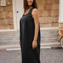 100% Cotton Nightgowns for Women Soft Sleeveless Night Gown Long Sleepwear with Pockets,XS-5XL (Black, S)
