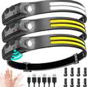 LED Headlamp Rechargeable 3PCS - 230 COB Super Bright Head Lights for Forehead, Hard hat Light for Adults, USB C Headband Flashlight for Work, Hiking, Running, Camping Essentials Gear (3 Pack - New Upgrade II Dual-Led Strip)
