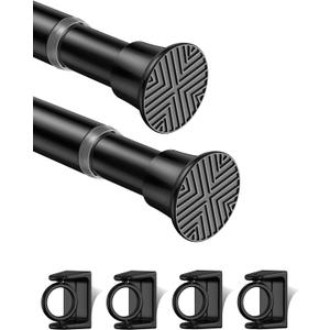 2Pack Tension Rod 24-48Inch Black Curtain Rods for Windows Spring Adjustable Curtain Rods no Drilling Tension Curtain Rods for Window, Doorway, Closets