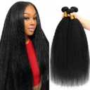 Kinky Straight Bundles Human Hair 16 16 16 Inch Yaki Straight Human Hair Bundles 100% Unprocessed Brazilian 3 bundles For Black Women Natural Black