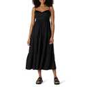 Amazon Essentials Women's Fit and Flare Empire Waisted Cotton Sateen Tiered Maxi Dress, Black, Medium