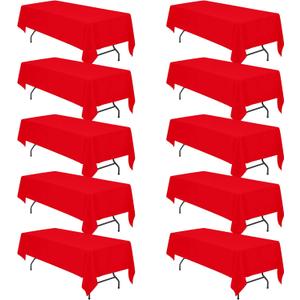 BRILLMAX 10 Pack Red Tablecloths 60 x 126 Inch for 8ft Rectangle Tables - 150 GSM Polyester Fabric, 15" Standard Drop, Water, Stain & Wrinkle Resistant Cloth Cover for Wedding Banquet Dining Buffet