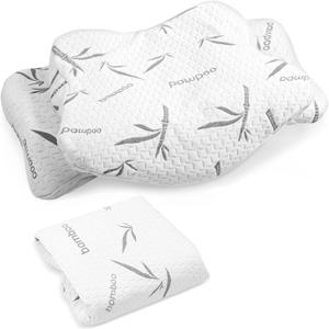 Hahafelt Cooling Cervical Pillowcase (Only Pillowcase) Waterproof Bamboo Neck Pillow Case Ergonomic Pillow Case Cover with Zipper for Side Back Stomach Sleepers(Standard Size,White Grey)