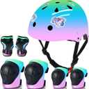 Kids Bike Helmet and Pad Set for Girls Boys Ages 2-3-5-8-14, Adjustable Toddler Youth Helmet with Knee & Elbow Pads for Bicycle, Skating, Scooter - Multiple Bright Color Options (GreenBluePink) S