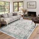 Rugxara Washable Area Rug for Living Room, Neutral Vintage Boho Rugs for Office, Dining Room, Kids Room, Farmhouse, Durable Low Pile Non Slip Carpet for High Traffic Areas, Light Blue Grey(4x6 ft)