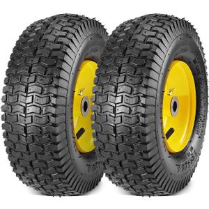 13x5.00-6 Lawn Mower Tires with Rim 13x5-6 NHS Pneumatic Tires with Tube, 3" Centered Hub, 3/4" Bushings 2 Pack
