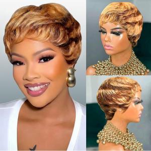 Pink Planet Pixie Cut Wig for Black Women Human Hair Colored Short Layered Pixie Wigs for Women Pixie Cut Human Hair Wig Braziian Virgin Human Hair (9047-#4/30)