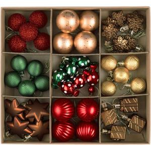 DecorbyHannah Mini Christmas Ornaments Set, 45ct Small Gingerbread Christmas Tree Decorations, Assorted Tiny Red Green Gold Shatterproof Plastic Decorative Hanging Ball Bulk for Xmas Home Table Decor