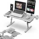 Newtral Laptop Bed Tray Desk, Height & Angle Adjustable Foldable Laptop Stand w/Cup Holder, Mousepad, Laptop Table Bookstand for Gaming, Working, Sofa & Office Chairs Use (Grey, Upgrade)