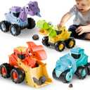 iPlay, iLearn Dinosaur Truck Toys for Toddlers, Boys Dinos Press Go Racing Cars, Kids Construction Sandbox Vehicles Playset, Baby Push Go Friction Car Set, Birthday Gift for 18 Month 2 3 4 5 Years Old