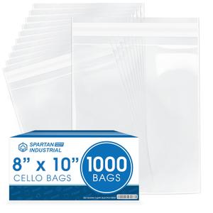 8" X 10" Self-Sealing Cellophane Bags (1000 Count) Clear Resealable Cello Bags for Art Prints, Photos, Stickers, Cookies, and Crafts - Resealable Adhesive Flap, Reinforced Sides - Spartan Industrial