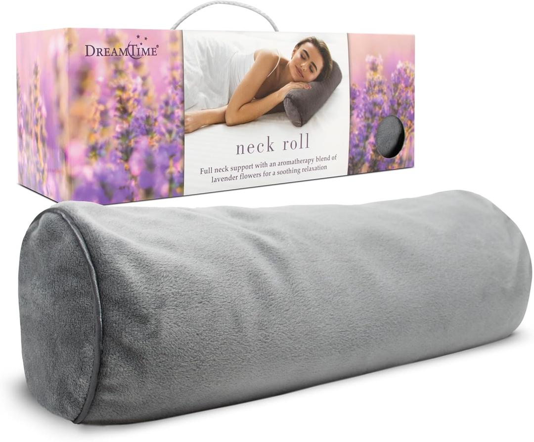 DreamTime Neck Roll Pillow, Buckwheat Filling, Soothing Lavender Scent, Neck Pillow for Great Sleep (Gray)