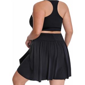 Seawhisper 20" Knee Length Plus Size Skorts for Curvy Women Pleated Skirt Shorts High Waisted with Pockets (20-22 Plus, Black)
