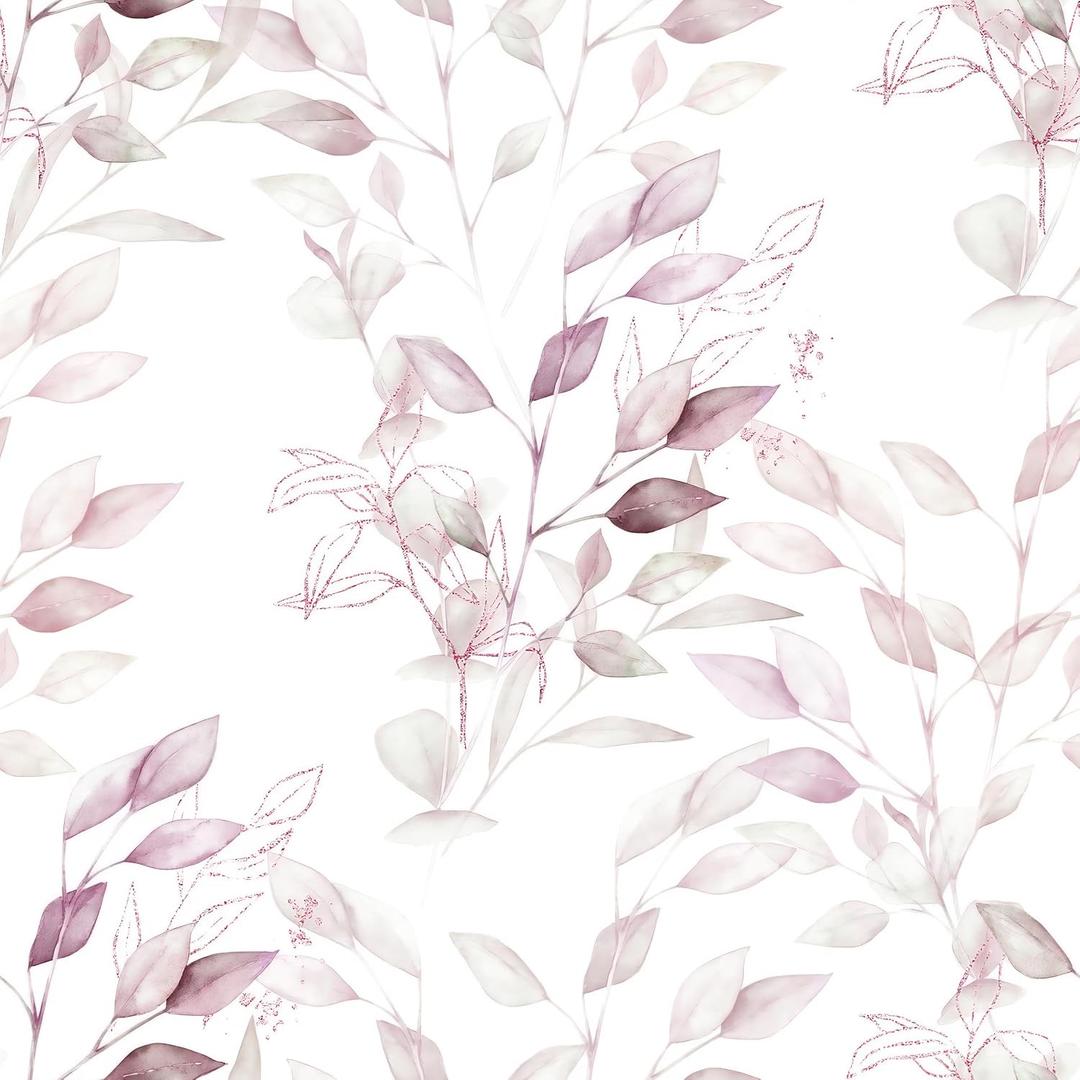 HeloHo Peel and Stick Wallpaper Light Pink Floral Leaf Wall Paper Self Adhesive Removable Waterproof Contact Paper for Bathroom Living Room Bedroom Decor 15.35" X 196.8"