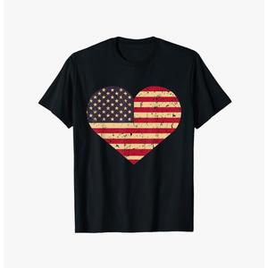 USA Heart United States of America American Flag July 4th T-Shirt, 2XLT,  Black