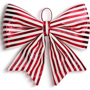 Christmas Tree Topper Bow,13.78 Inch Large Red and White Strip Wreath Bows Decorations for Xmas Front Door Window Home Decor (Red and White)