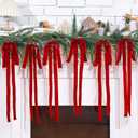 Janinka 12 Pcs Red Velvet Ribbon Bows Christmas Tree Decorations 23.5x15.5 Inch Rustic Neutral Large Velvet Christmas Swag Ornaments Staircase Wreath Bows Vintage Tree Topper Bow