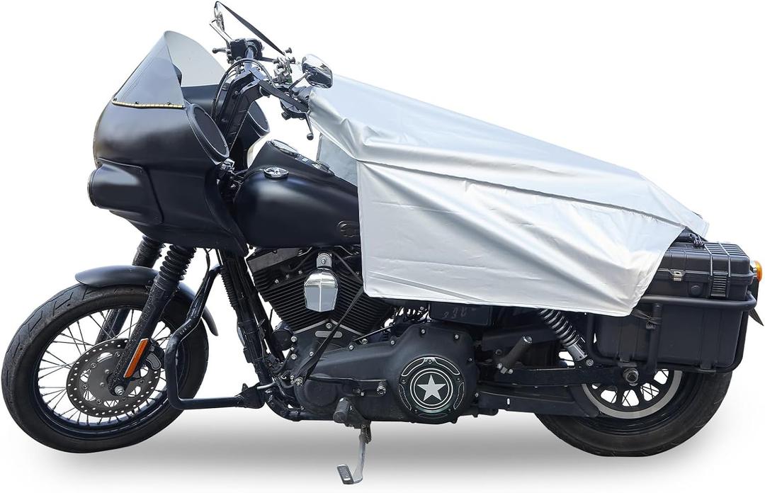 Motorcycle Seat Cover Sun Protection Cover Lightweight Half Covers Outdoor Sun Dust Covers UV Protection for Most Motorcycles Full Dress Touring Cruiser - Silver L