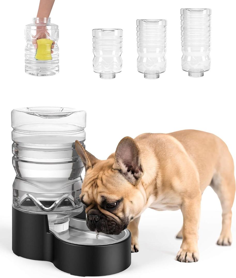 Heouvo 1.7 Gallon Automatic Dog Water DispenserWide Mouth for Easy Hand-in CleaningRemovable Stainless Steel Bowl, Gravity Refilling Large Capacity for Cats and Dogs, Multi-Pet Homes