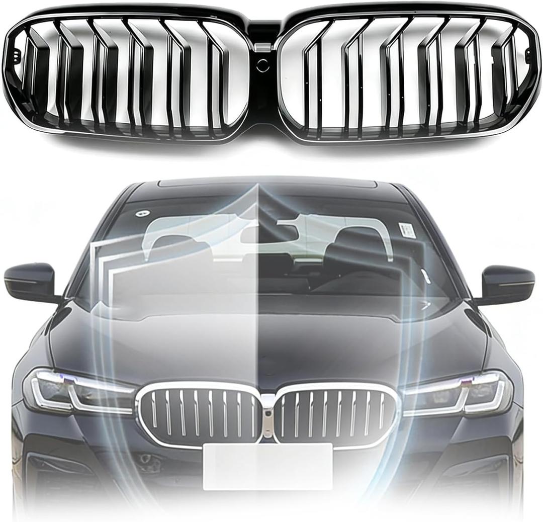 G30 Front Kidney Grille - Double Slats, Glossy Black, Compatible with 2021-2023 BMW 5 Series (520i, 530e, 530i, 540i, M550i xDrive), Premium ABS Construction