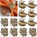 Patelai 12 Pcs Bronze Fall Thanksgiving Napkin Ring Set Including Maple Leaf and Pumpkin Halloween Napkin Rings Vintage Fall Napkins Holders for Autumn Holiday Wedding Supplies Table Settings