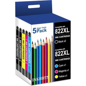 Remanufactured for 822XL Ink Cartridge Replacement for Epson 822XL Ink Cartridges Combo Pack for 822 XL Latest Chip Printer Ink to use with WF-3820 WF-4820 WF-3823 WF-4833 WF-4830 (5 Pack) (2 Black 1 Cyan 1 Magenta 1 Yellow)