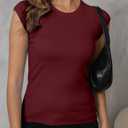 Dwnval Womens Cap Sleeve Crew Neck Shirts Y2K Slim Fit Ribbed Knited Crop Tops 2026 Summer (XL)