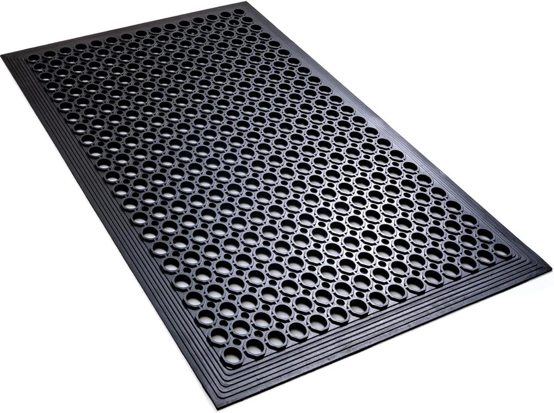 YOSHIKO Anti Fatigue Rubber Floor Mats Restaurant Kitchen Rubber Drainage Mat Out Door Mats Durable Non-Slip Bar Floor Mat Utility Mat Indoor Outdoor Wet Area Use 24" x 36" Black
