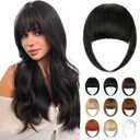 Bangs Hair Clip in Bangs, French Natural Black Fake Bangs Hair Clip on Bangs for Women Fringe with Temples Hairpieces Faux Bangs for Daily Wear
