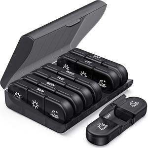 PULIV Weekly Pill Organizer 3 Times a Day, Portable Travel Pill Box 7 Day with Large Pill Containers, Light-Proof Pill Case for Vitamins, Medication, Supplements and Fish Oils (Black)