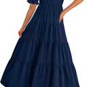 PRETTYGARDEN Women's Summer Casual Short Sleeve V Neck Midi Dresses 2025 Spring A-line Tiered Wedding Guest Dress