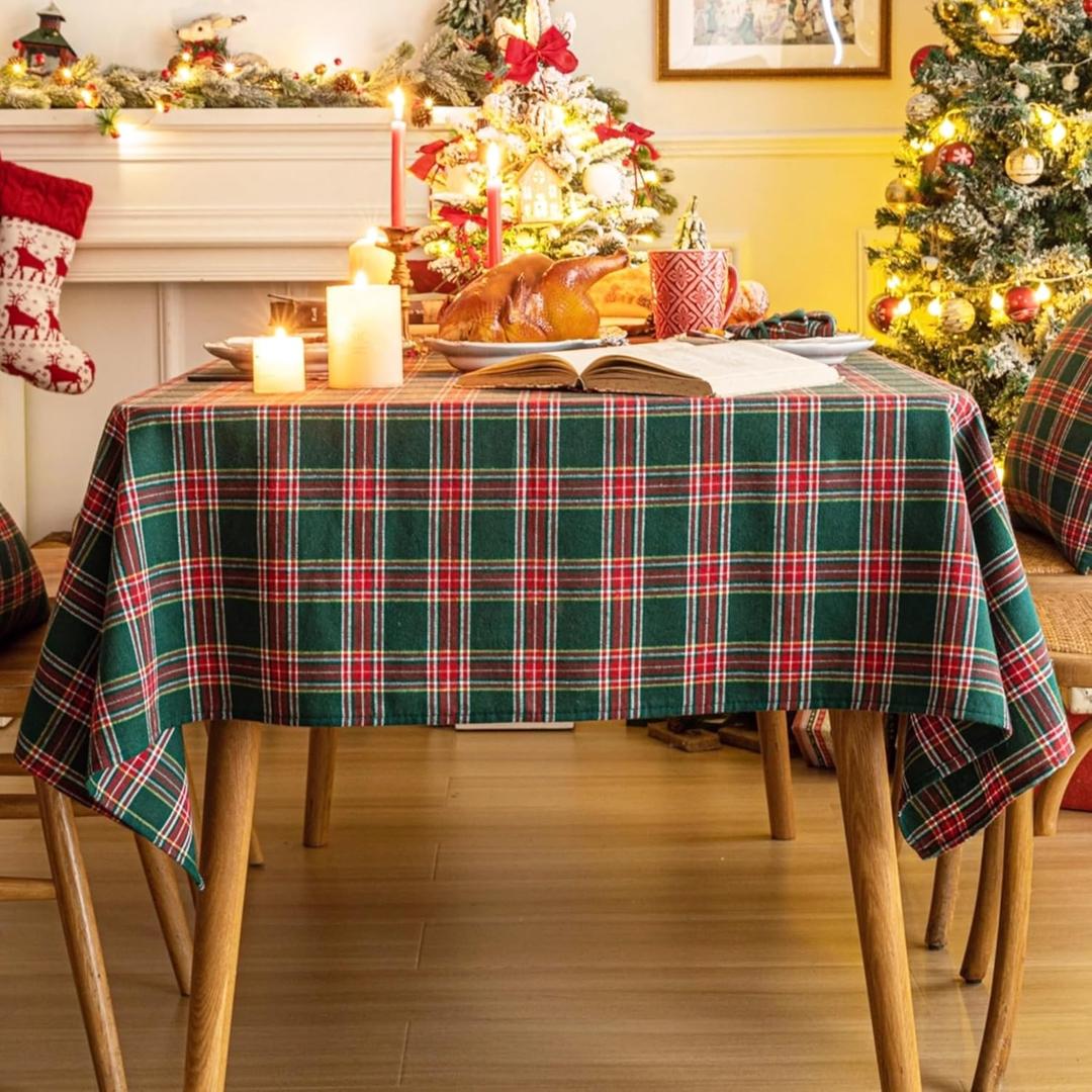 AQOTHES Red Green Plaid Christmas Tablecloth 55x80, Tartan Table Cloth Decorations, Winter Holiday Tablecloths for Rectangle Tables Parties Dining Farmhouse Kitchen Decor