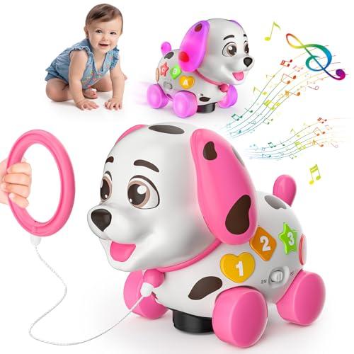 3-in-1 Musical Puppy Toys for 1 Year Old Girl Gift, Educational Baby Toy 6-12-18 Month, 1st Birthday Gift for 1 Year Old Girl Boy, First Bilingual Present for 7 8 9 10 Month Infant (Pink)
