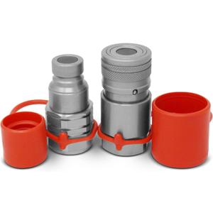 Flat Face Hydraulic Quick Connect Coupler Set, 1/2 SAE (3/4"-16 ORB) Thread