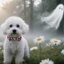 Maca Bates Halloween Dog Collar Spooky Ghost Dogs Collars with Bow Black and White Puppy Colar with Bowtie Adjustable Birthday Gift for XS Small Medium Large XL Girls Boys Male Female Dogs Pet